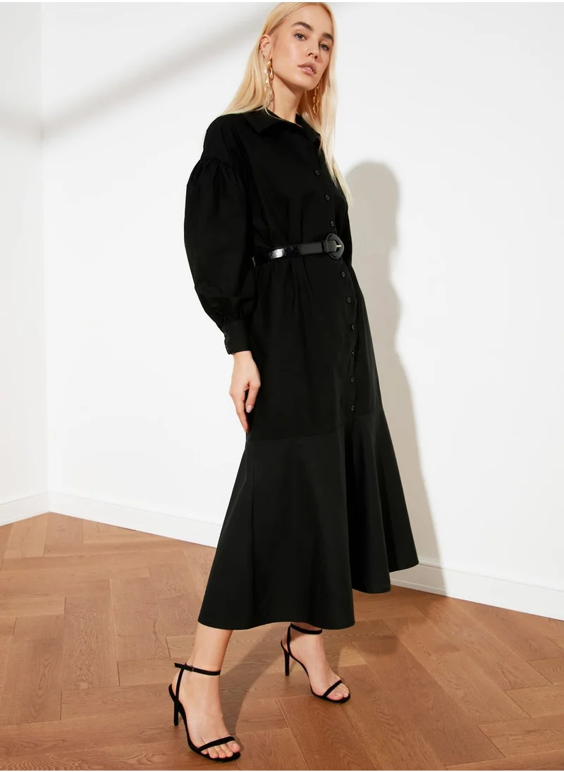 trendyol Balloon Sleeve Pleated Dress