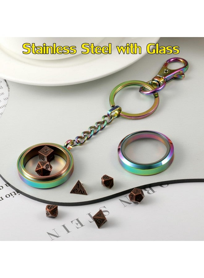 DNDND Mini Metal DND Dice,DNDND 6mm Tiny Metallic Dice Set with Kyechain and Stainless Steel Case and Gorgeous Gift Dice Box for Dungeons and Dragon D&D Game (Brass with Rainbow Case)  - Image 5
