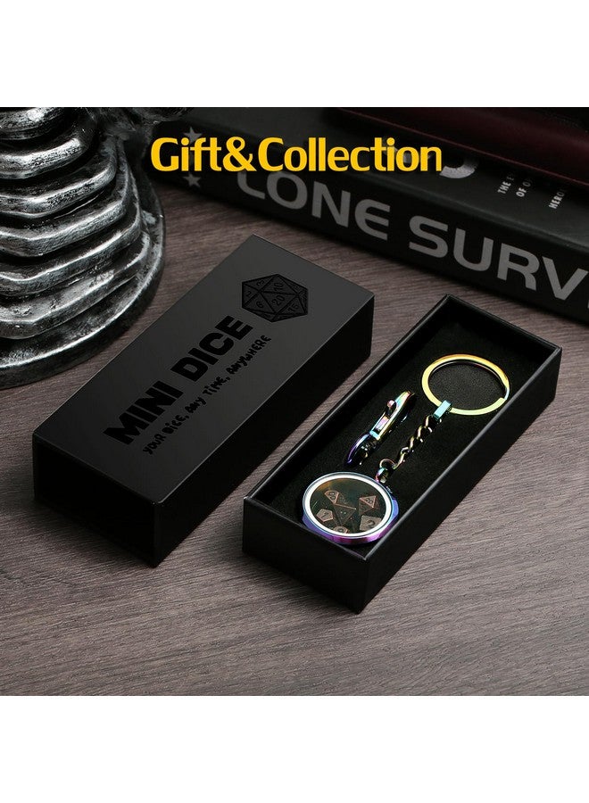 DNDND Mini Metal DND Dice,DNDND 6mm Tiny Metallic Dice Set with Kyechain and Stainless Steel Case and Gorgeous Gift Dice Box for Dungeons and Dragon D&D Game (Brass with Rainbow Case)  - Image 2
