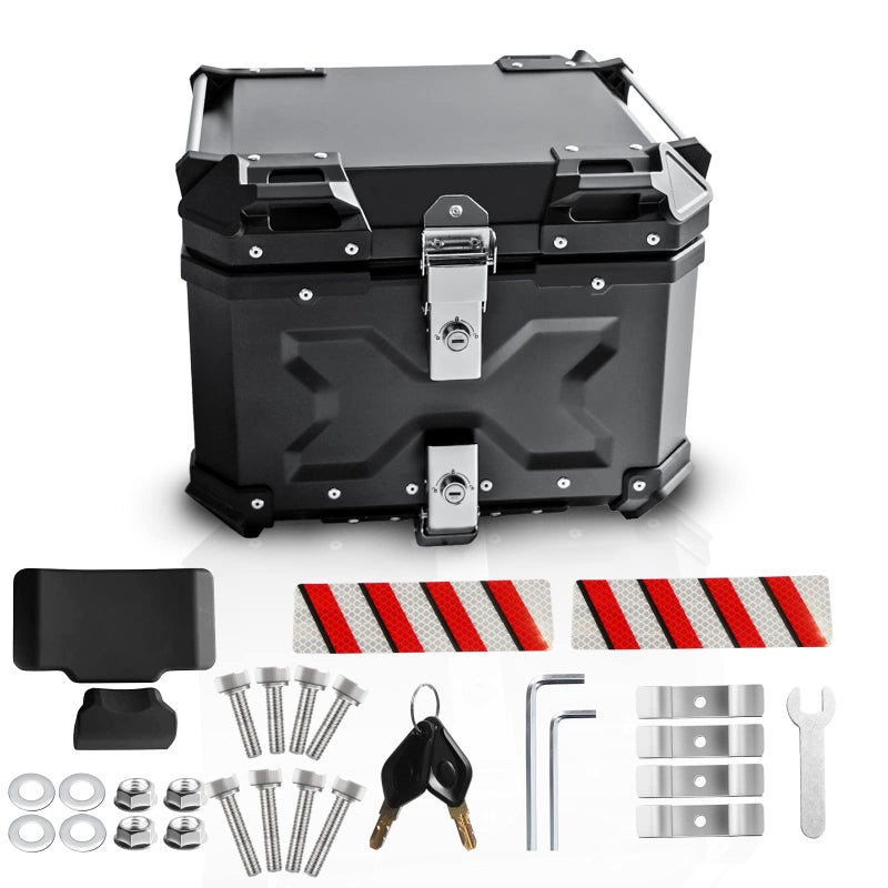 Donpida Universal Motorcycle Top Case45L Motorbike Tail Box Trunk Tour Storage Carrier Case with Backrest Security Lock and Handle for Helmet LuggageBlack
