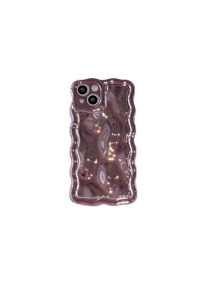 Generic - Solid Color Electroplated Water Corrugated IPhone16promax Phone Case Apple 15/14 16e Advanced Sense-Color:xym Wave Meteorite Plating Pink-Applicable Model:12promax (without Packaging) - Image 1