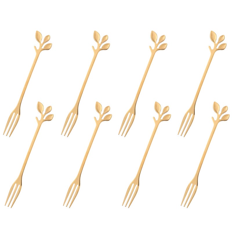 Gold Stainless Steel Dessert Fruit Forks Set of 8 Tableware Flatware Party Supplies 47 inch Specialty Demitasse Stirring Spoons Mini Salad Appetizing Cake Fork