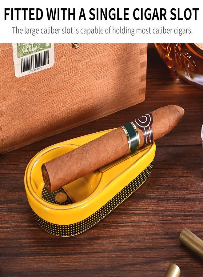 hancigar Cigar Ashtray Travel Portable Single Ceramic Ashtray, Cigar Accessories for Indoor,Outdoor,Office,Patio(Yellow) - Image 3