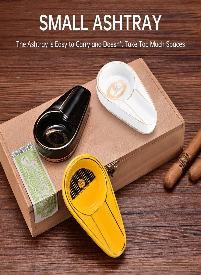 hancigar Cigar Ashtray Travel Portable Single Ceramic Ashtray, Cigar Accessories for Indoor,Outdoor,Office,Patio(Yellow) - Image 2