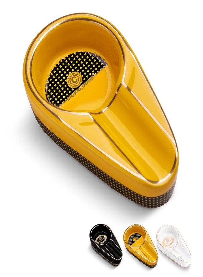 hancigar Cigar Ashtray Travel Portable Single Ceramic Ashtray, Cigar Accessories for Indoor,Outdoor,Office,Patio(Yellow) - Image 1