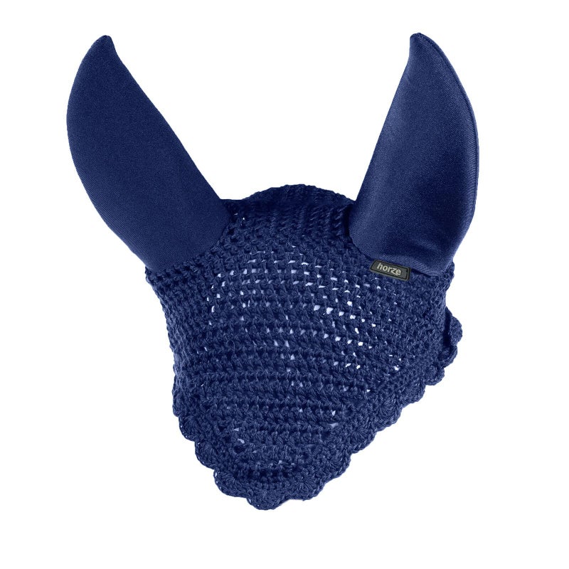 HORZE Supreme Silent Crochet Ear Bonnet - Sound Dampening Fly Protection for Sensitive Horses - Peacoat Dark Blue - Horse - Image 1