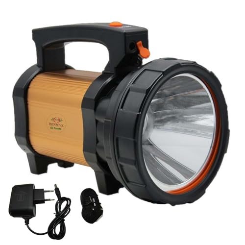 RENMAX Search Light Torch High Power Long Beam Rechargeable Li-ion Battery Metal Housing for Security Camping Farm House etc 500 lumens - 1Pc - Image 1