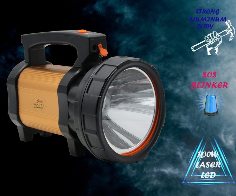 RENMAX Search Light Torch High Power Long Beam Rechargeable Li-ion Battery Metal Housing for Security Camping Farm House etc 500 lumens - 1Pc - Image 2