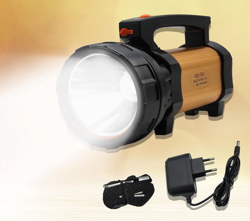 RENMAX Search Light Torch High Power Long Beam Rechargeable Li-ion Battery Metal Housing for Security Camping Farm House etc 500 lumens - 1Pc - Image 3