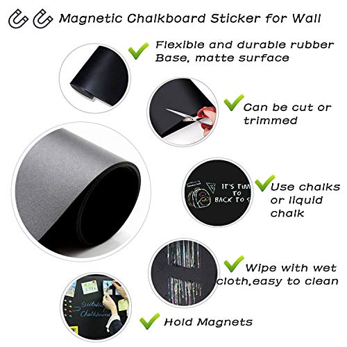 ZHIDIAN Magnetic Chalkboard Contact Paper, 36" x 24", Self Adhesive Magnetic Blackboard Wallpaper, Chalk Board Wall Sticker, Magnets Wall Board with 2 Chalks and 6 Magnets - Image 3
