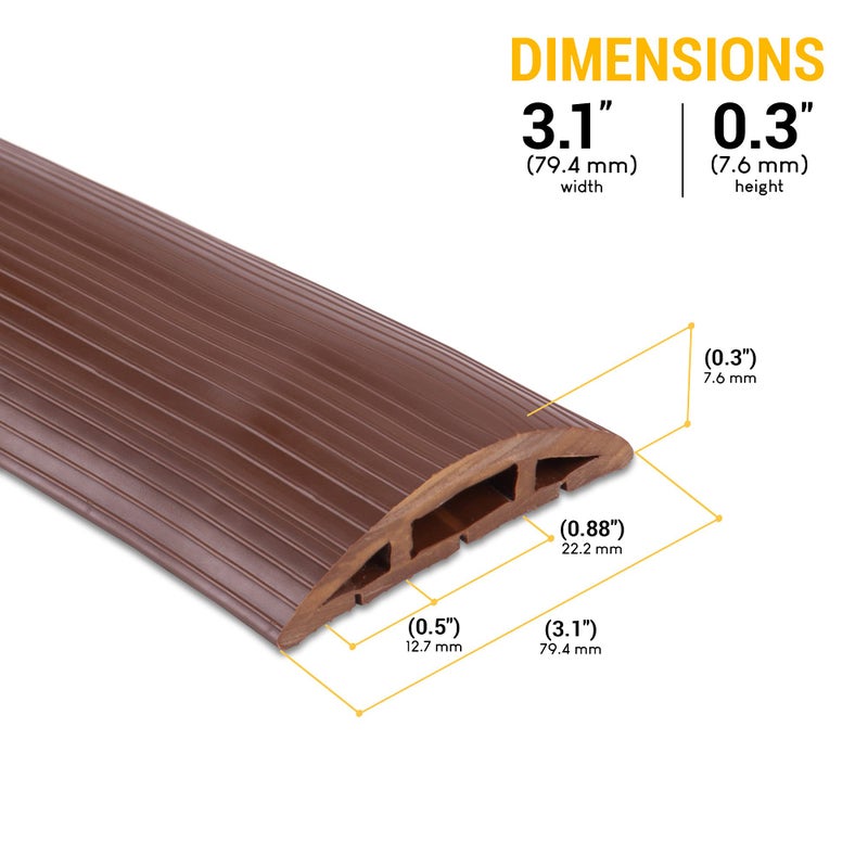 SimpleCord 4-Foot Cord Cover - Floor Cable Management Kit for Indoor or Outdoor Use - 3-Channel Cable Raceway for Sidewalks or Walkways by Simple Cord (Brown) - Image 2