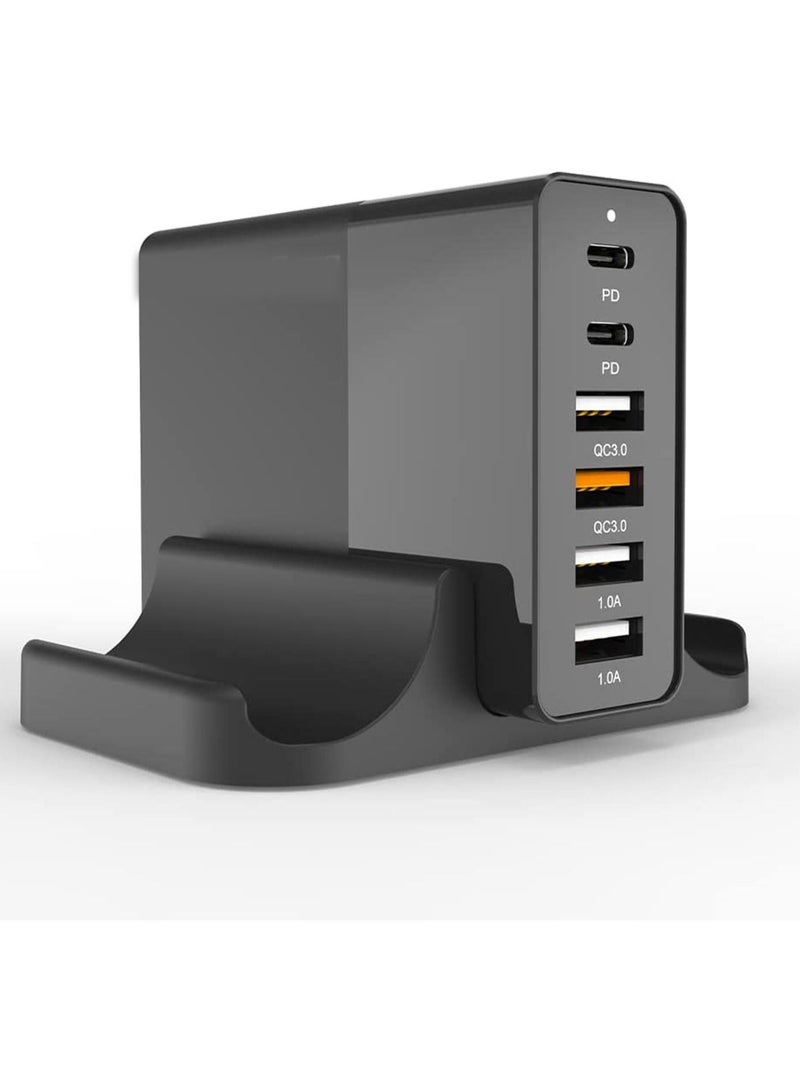 SYOSI 75W USB Charging Station, 6-Port PD 3.0 USB C Type C Wall Charger for Multiple Device, Compatible with Mini/MacBook Pro/Air iPhone13/12 Airpods/iPad/Think Pad/Galaxy/Switch - Image 1