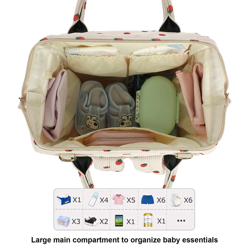 Yusudan Corduroy Diaper Bag Backpack for Baby Girls Boys, Women Large Nappy Bags for Mom (Beige Corduroy Strawberry) - Image 5
