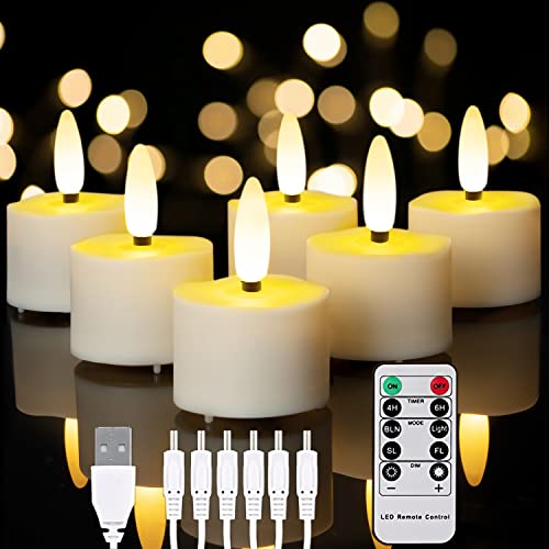 Homemory Flameless Rechargeable Tea Lights with Remote Timer - LED Tea Lights Battery Operated, Realistic Flickering for Home Holiday Decor, Wedding Table Centerpieces, 6-Pack (Φ 1-1/2''×H 2-1/3'') - Image 1