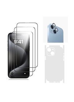 DIGI CORE iPhone 15 Screen Protector 3 Pack 6.1 Inch 2.5D Curved Edges With iPhone 15 Camera Lens Protector And Anti-Scratch iPhone 15 Back PVC Clear Sheet Set (Blue, iPhone 15)  - Image 1