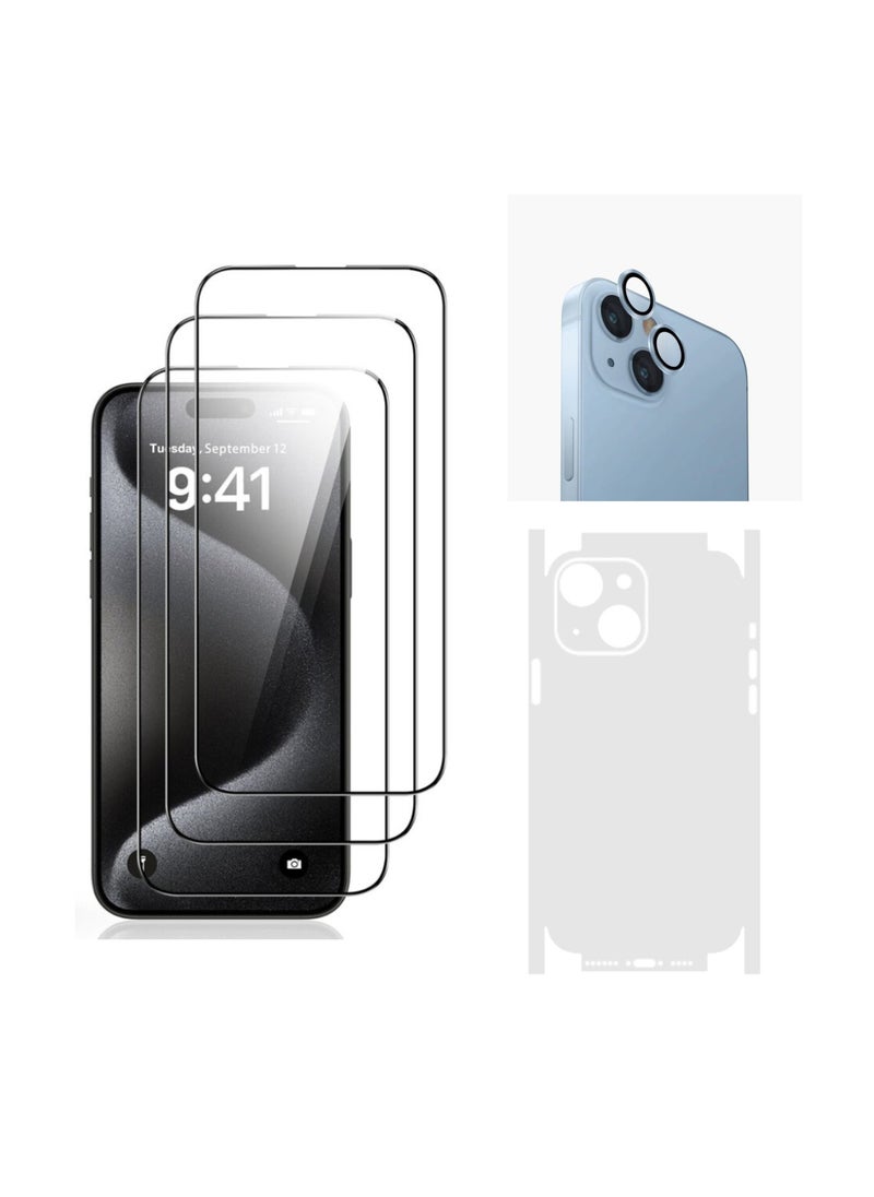DIGI CORE - iPhone 15 Screen Protector 3 Pack 6.1 Inch 2.5D Curved Edges With iPhone 15 Camera Lens Protector And Anti-Scratch iPhone 15 Back PVC Clear Sheet Set (Blue, iPhone 15) - Image 1