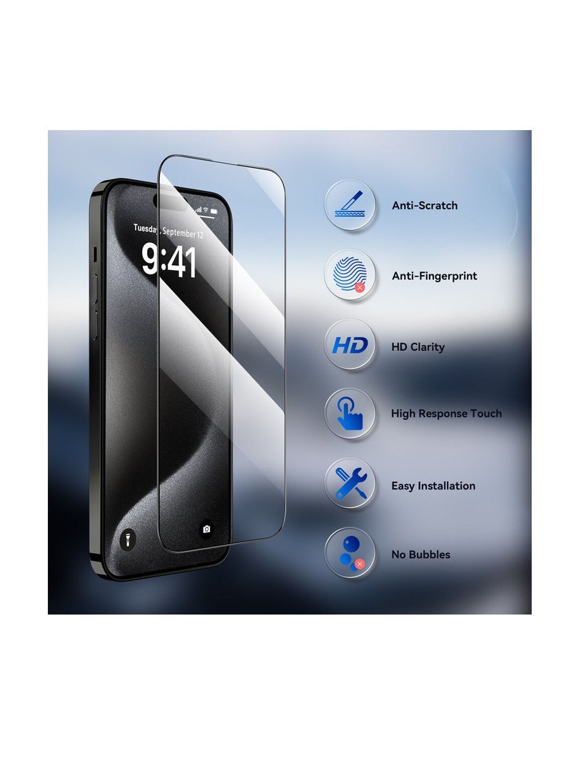 DIGI CORE - iPhone 15 Screen Protector 3 Pack 6.1 Inch 2.5D Curved Edges With iPhone 15 Camera Lens Protector And Anti-Scratch iPhone 15 Back PVC Clear Sheet Set (Blue, iPhone 15) - Image 1