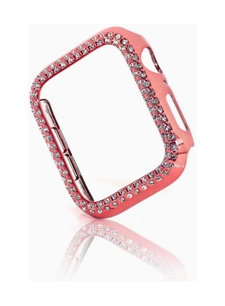 جراب حماية متوافق مع ساعة ابل ووتش مصنوع من بولي كربونات ومزين بفصوص بتصميم ممتص للصدمات (روز جولد، 44 مم)