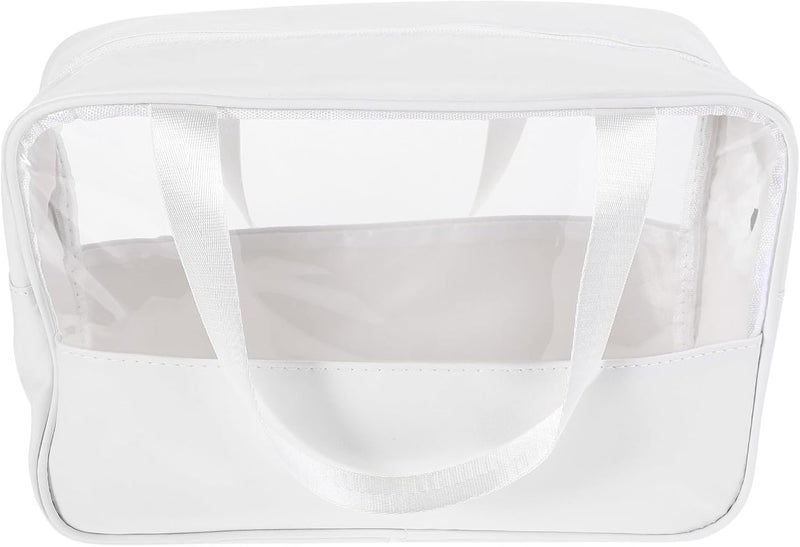 Large Capacity Waterproof Makeup Bag Handle, Portable Travel Toiletry Organizer Pouch for Women, White Big Size Cosmetic Case for School and Travel Storage - Image 1