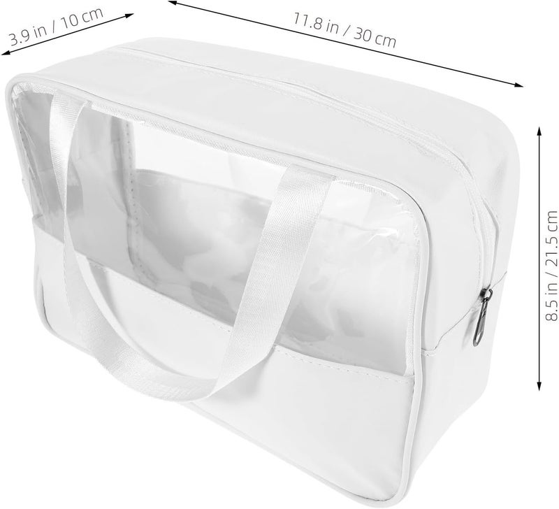 Large Capacity Waterproof Makeup Bag Handle, Portable Travel Toiletry Organizer Pouch for Women, White Big Size Cosmetic Case for School and Travel Storage - Image 2