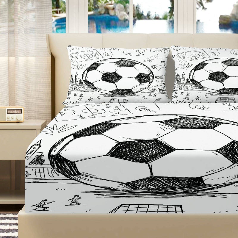3pcs Mixed Colors Soccer Sketch Football Art Fitted Sheet Set for Twin Bed 35 43 Inch by 78 74 Inch With 2 Pillowcases Soft Breathable Mattress Protector Sports Theme Luxury Bedding - Image 2