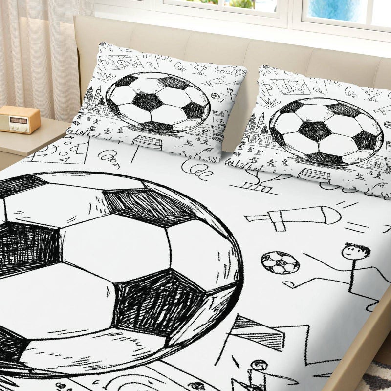3pcs Mixed Colors Soccer Sketch Football Art Fitted Sheet Set for Twin Bed 35 43 Inch by 78 74 Inch With 2 Pillowcases Soft Breathable Mattress Protector Sports Theme Luxury Bedding - Image 4