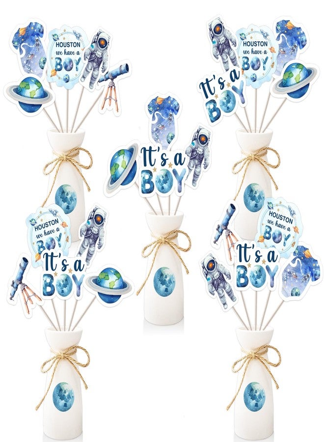 Funmemoir 24pcs Space Baby Shower Table Centerpieces, Boy Space Theme, Double Sided Table Toppers for Houston We Have a Boy Baby Shower Decorations - Image 1