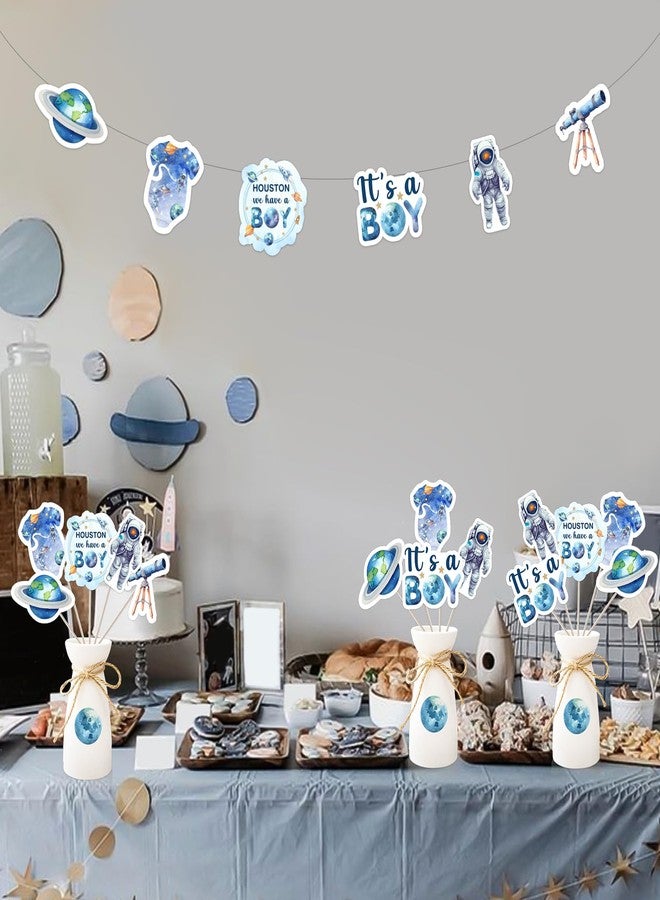 Funmemoir 24pcs Space Baby Shower Table Centerpieces, Boy Space Theme, Double Sided Table Toppers for Houston We Have a Boy Baby Shower Decorations - Image 2