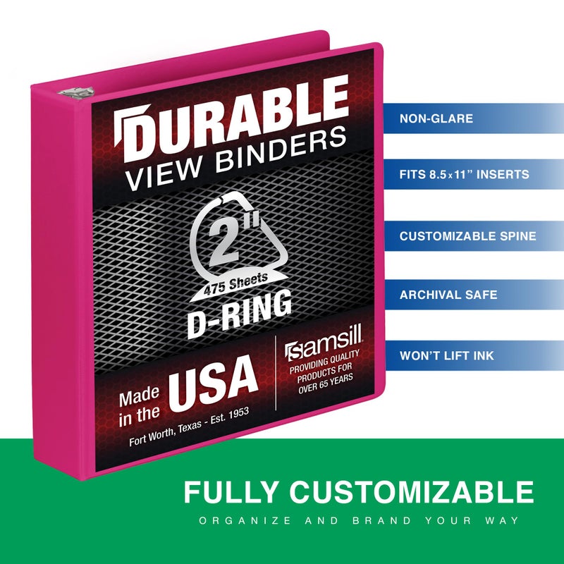 Samsill Durable 2 Inch Binder  Made In The Usa  D Ring Binder  Customizable Clear View Cover  Magenta  Holds 475 Pages - Image 2