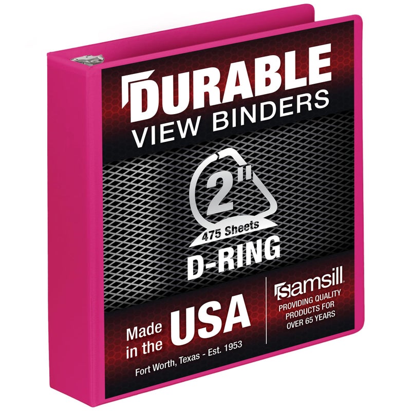Samsill Durable 2 Inch Binder  Made In The Usa  D Ring Binder  Customizable Clear View Cover  Magenta  Holds 475 Pages - Image 1