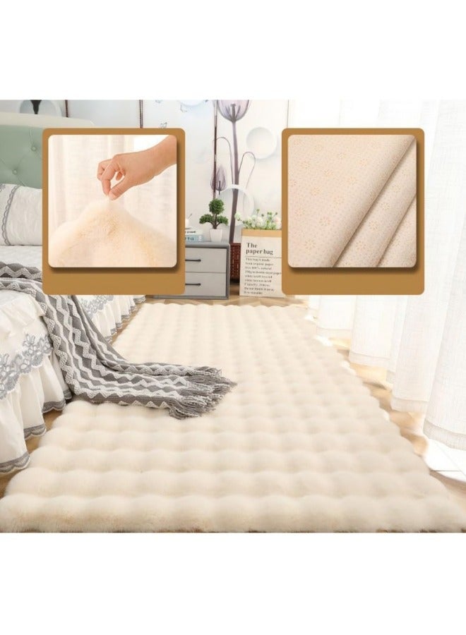 جيجيرو سجادة ناعمة، قابلة للغسل في الغسالة من فرو الأرانب الصناعي، سجادة بيضاء ناعمة غير قابلة للانزلاق للسرير، بجانب سرير النوم، سجادة مستطيلة من الفرو الناعم والناعم لغرفة الأطفال باللون البيج - Image 4