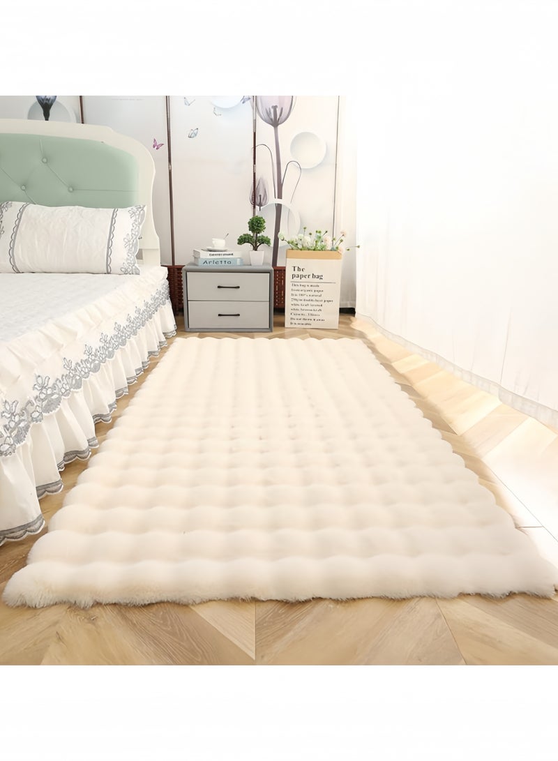جيجيرو سجادة ناعمة، قابلة للغسل في الغسالة من فرو الأرانب الصناعي، سجادة بيضاء ناعمة غير قابلة للانزلاق للسرير، بجانب سرير النوم، سجادة مستطيلة من الفرو الناعم والناعم لغرفة الأطفال باللون البيج - Image 2
