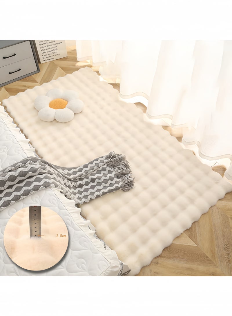 جيجيرو سجادة ناعمة، قابلة للغسل في الغسالة من فرو الأرانب الصناعي، سجادة بيضاء ناعمة غير قابلة للانزلاق للسرير، بجانب سرير النوم، سجادة مستطيلة من الفرو الناعم والناعم لغرفة الأطفال باللون البيج - Image 3