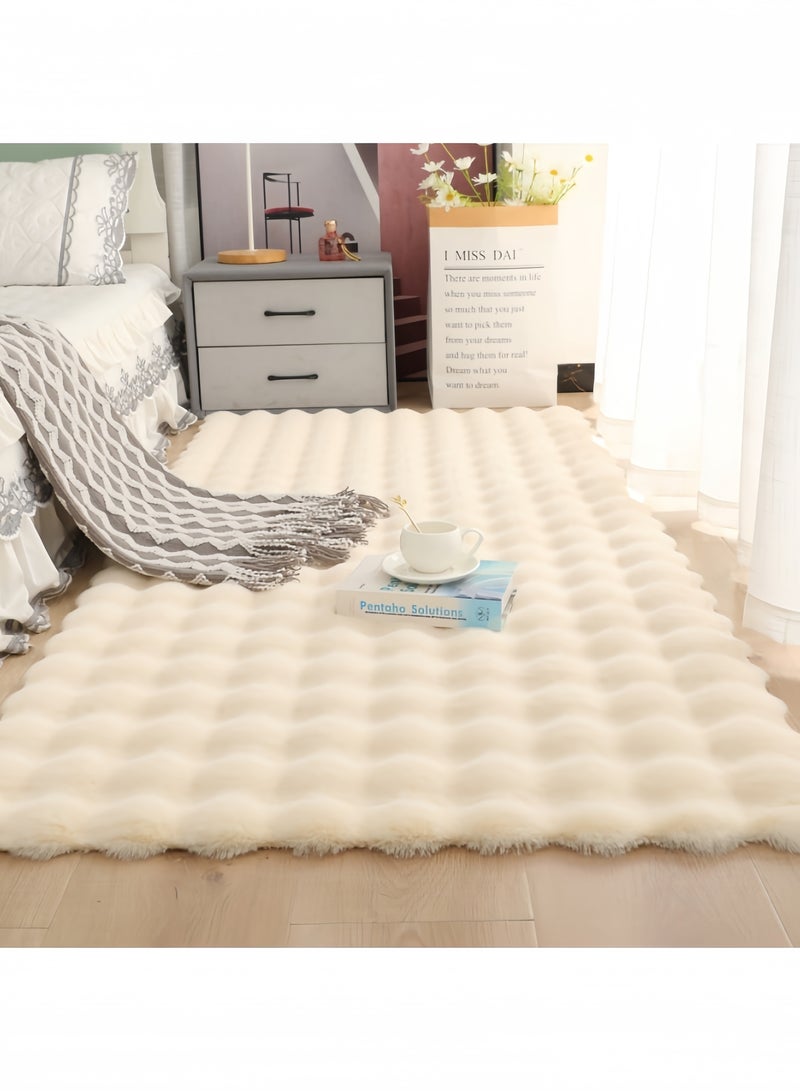 جيجيرو سجادة ناعمة، قابلة للغسل في الغسالة من فرو الأرانب الصناعي، سجادة بيضاء ناعمة غير قابلة للانزلاق للسرير، بجانب سرير النوم، سجادة مستطيلة من الفرو الناعم والناعم لغرفة الأطفال باللون البيج - Image 1