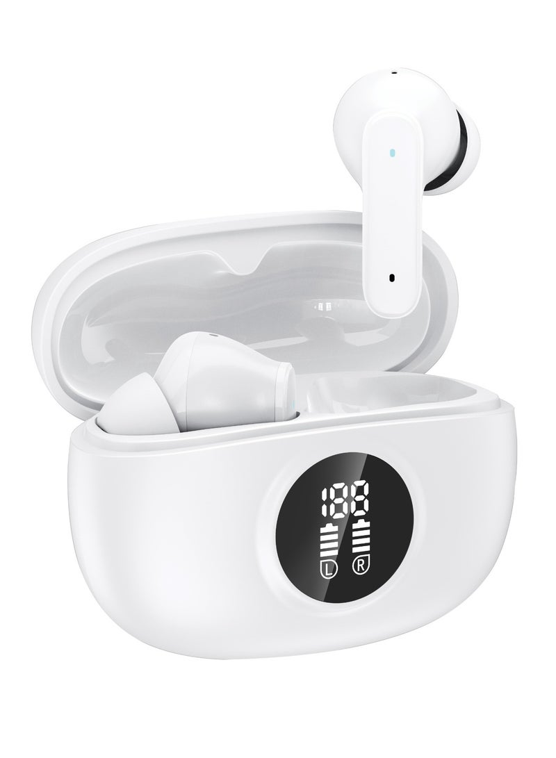 جرين ليون سماعات Orlando True Wireless مع 4.5 ساعات تشغيل ومساعد صوتي / Bluetooth V5.4 / صوت HiFi / ميكروفون مدمج / مقاومة للماء IPX2 / عرض رقمي - أبيض - Image 1