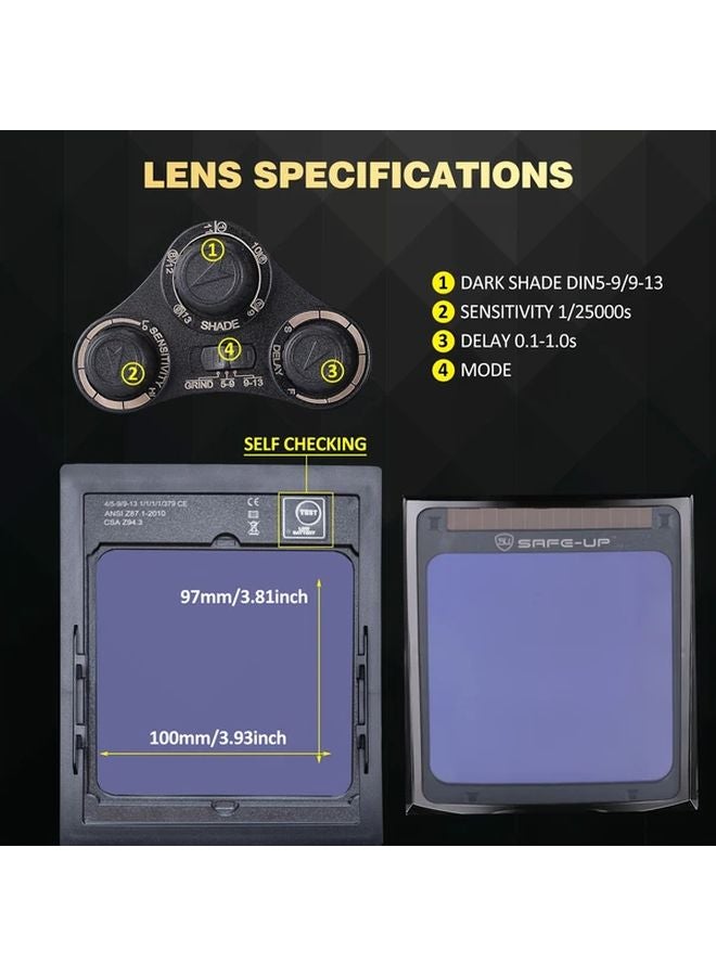 Blue Auto Darkening Welding Helmet Large View 100x97mm DIN5 9 9 13 Adjustable Mask - Image 4