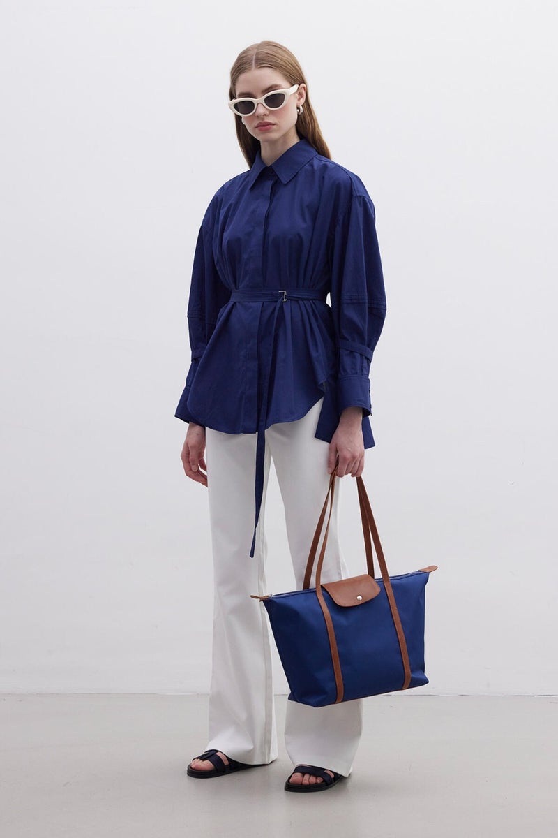 Manuka Belt Detailed Shirt Navy Blue  - Image 1