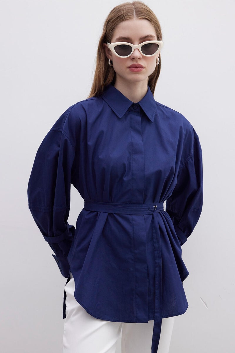 Manuka Belt Detailed Shirt Navy Blue  - Image 2