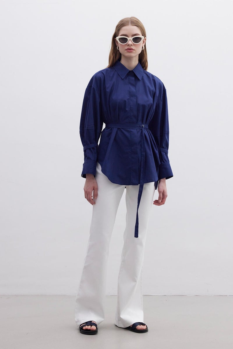 Manuka Belt Detailed Shirt Navy Blue  - Image 3