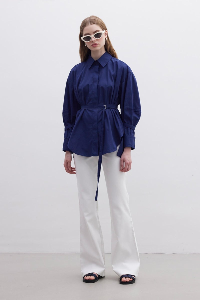 Manuka Belt Detailed Shirt Navy Blue  - Image 4