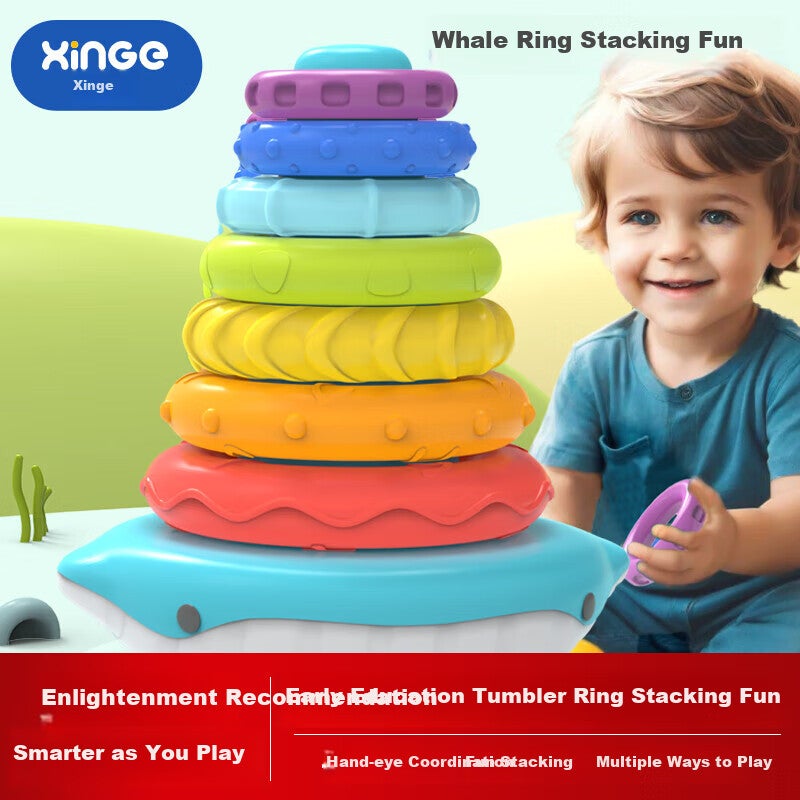 لعبة Xinge Baby للتعليم المبكر لعبة التراص ، 3-6 أشهر الحوت حلقة مطابقة بهلوان ، هدية عيد ميلاد للبنين والبنات - Image 1