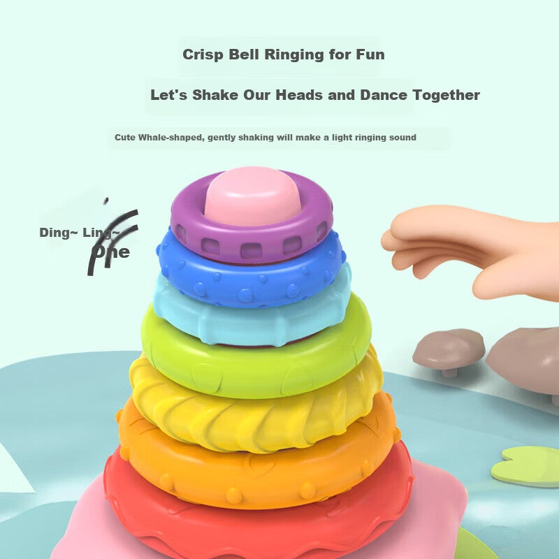 لعبة Xinge Baby للتعليم المبكر لعبة التراص ، 3-6 أشهر الحوت حلقة مطابقة بهلوان ، هدية عيد ميلاد للبنين والبنات - Image 2