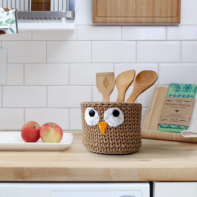 Kind Strings New Owl Multipurpose Basket for Storage Handmade Cute Storage Basket Handcrafted Cute Baskets for Gift The Wise Owl Mini Basket Beige - Image 4