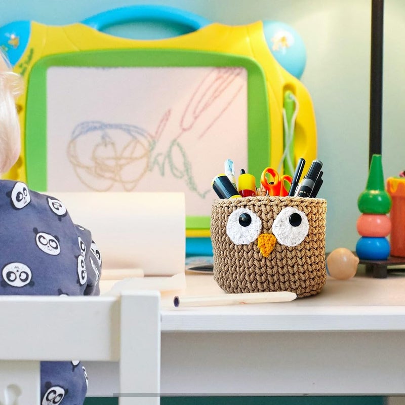 Kind Strings New Owl Multipurpose Basket for Storage Handmade Cute Storage Basket Handcrafted Cute Baskets for Gift The Wise Owl Mini Basket Beige - Image 3