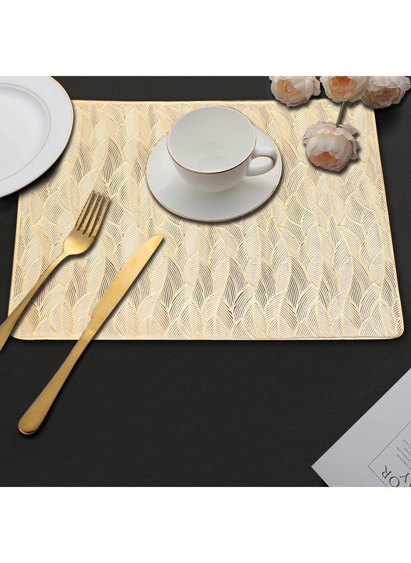 Dakshya Industries Dakshya Industries PVC Pack of 2 Leaves Rectangle Shape Cutwork Design for Kitchen Restaurant Dining Table mats and Dressing Table mats Gold  - Image 2