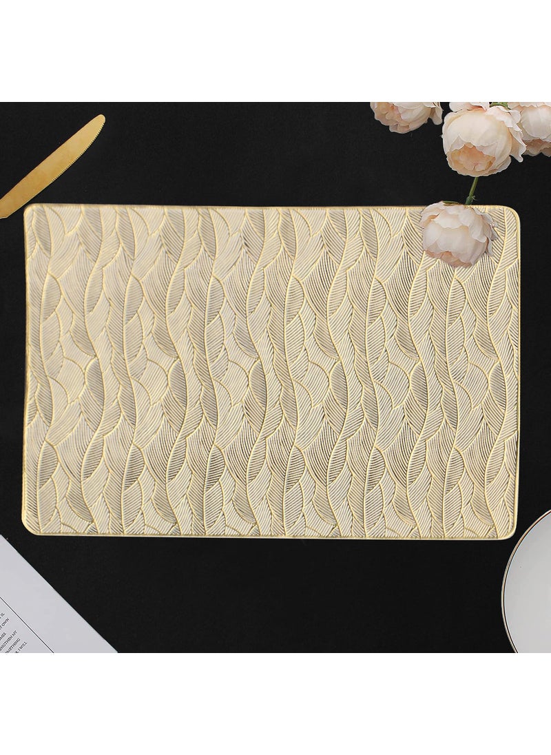 Dakshya Industries Dakshya Industries PVC Pack of 2 Leaves Rectangle Shape Cutwork Design for Kitchen Restaurant Dining Table mats and Dressing Table mats Gold  - Image 1