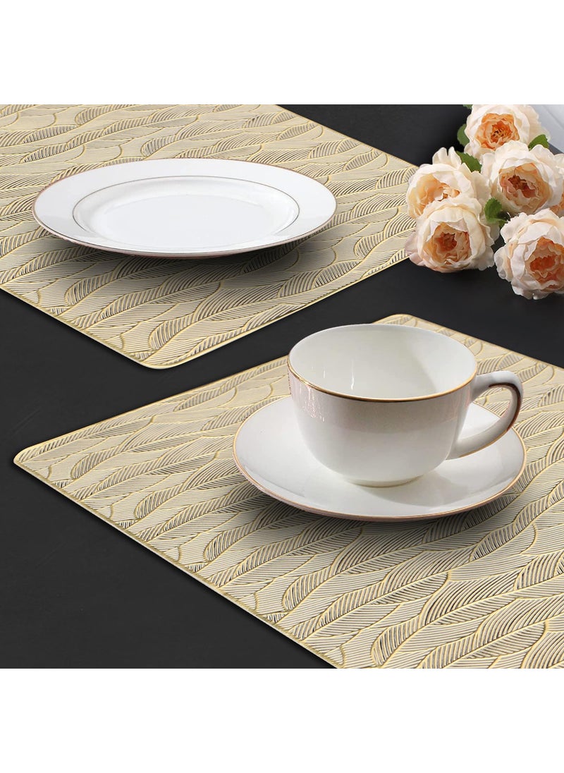 Dakshya Industries Dakshya Industries PVC Pack of 2 Leaves Rectangle Shape Cutwork Design for Kitchen Restaurant Dining Table mats and Dressing Table mats Gold  - Image 4