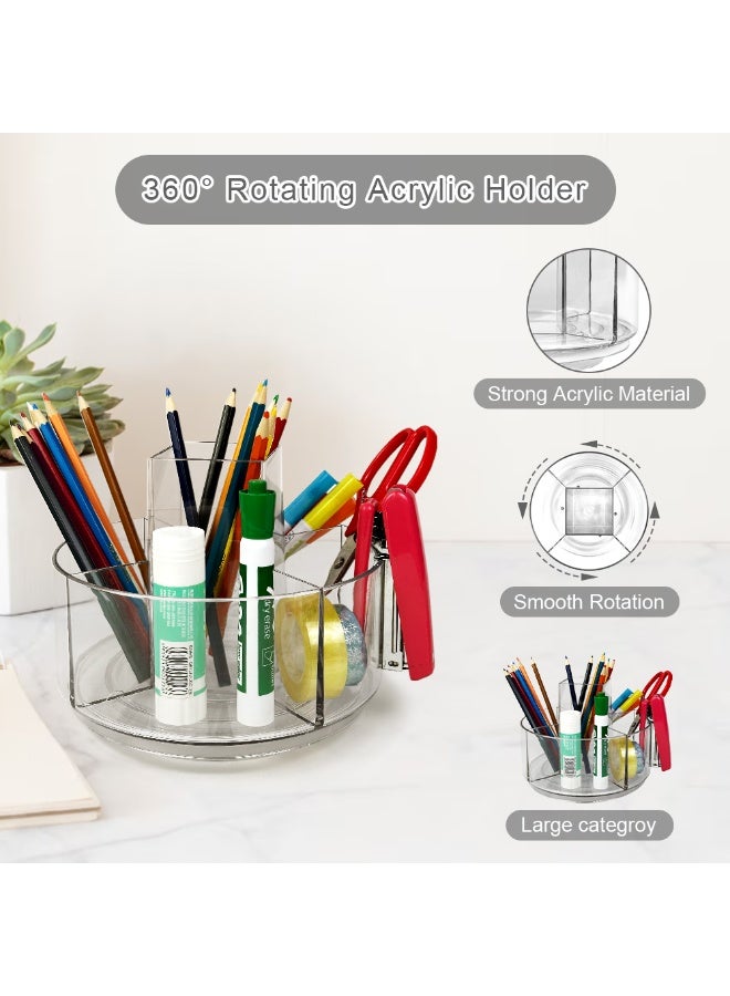 Kidepoch حامل أقلام أكريليك دوار، حامل أقلام شفاف للمكتب، حامل فرش مكياج دوار 360 درجة ومنظم تخزين، منظم مكتب حديث للمدرسة والمنزل والمكتب. - Image 3