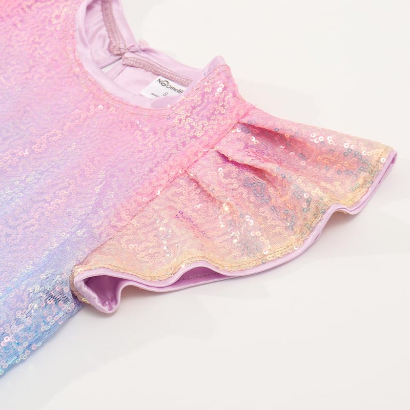 Noomelfish Girls Short Sleeve Sequin Shirts Party Glitter Sparkly Tops Blouse,Light Rainbow, Size 7-8 Years - Image 4