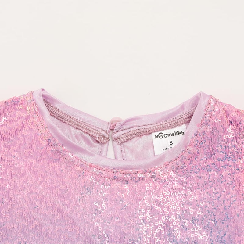Noomelfish Girls Short Sleeve Sequin Shirts Party Glitter Sparkly Tops Blouse,Light Rainbow, Size 7-8 Years - Image 3